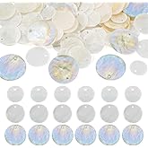 FASHEWELRY 100pcs Flat Round Shell Coin Beads 15mm/20mm/25mm White Capiz Shell Discs Charms for Hawaiian Style DIY Jewelry Making Necklace Bracelet Earring Wind Chime