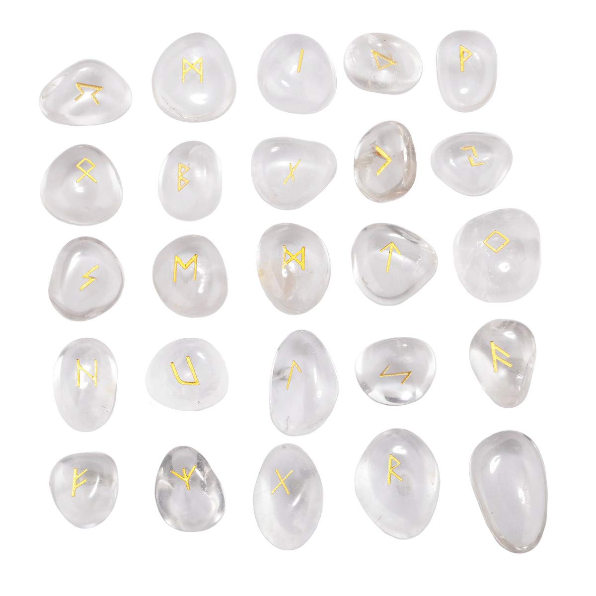 KYEYGWO Rock Quartz Witches Runes Set, Rune Stones with Engraved Elder Futhark Runic Alphabet for Divination Meditation Healing
