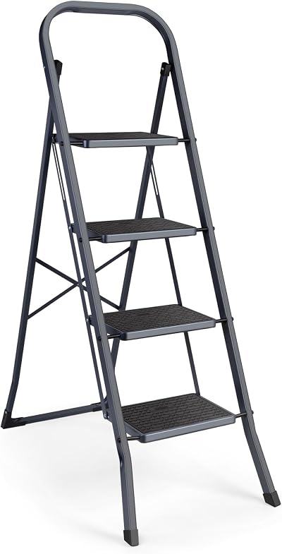 VonHaus 4 Step Ladder – 150kg Capacity, Foldable Steel Step Stool