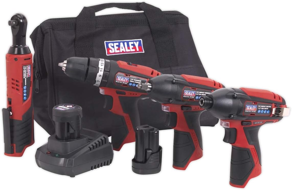 Sealey CP1200COMBO 4 x 12V SV12 Series Cordless Power Tool Combo Kit, 4 Set