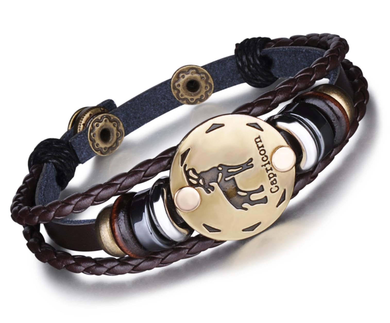 Unendlich U Infinite U Retro Braided Bracelet The Twelve Signs of the Zodiac Alloy and Dark Brown Leather Bracelet for Women Men One Size Leather Without Stone, One Size, Leather, without stone