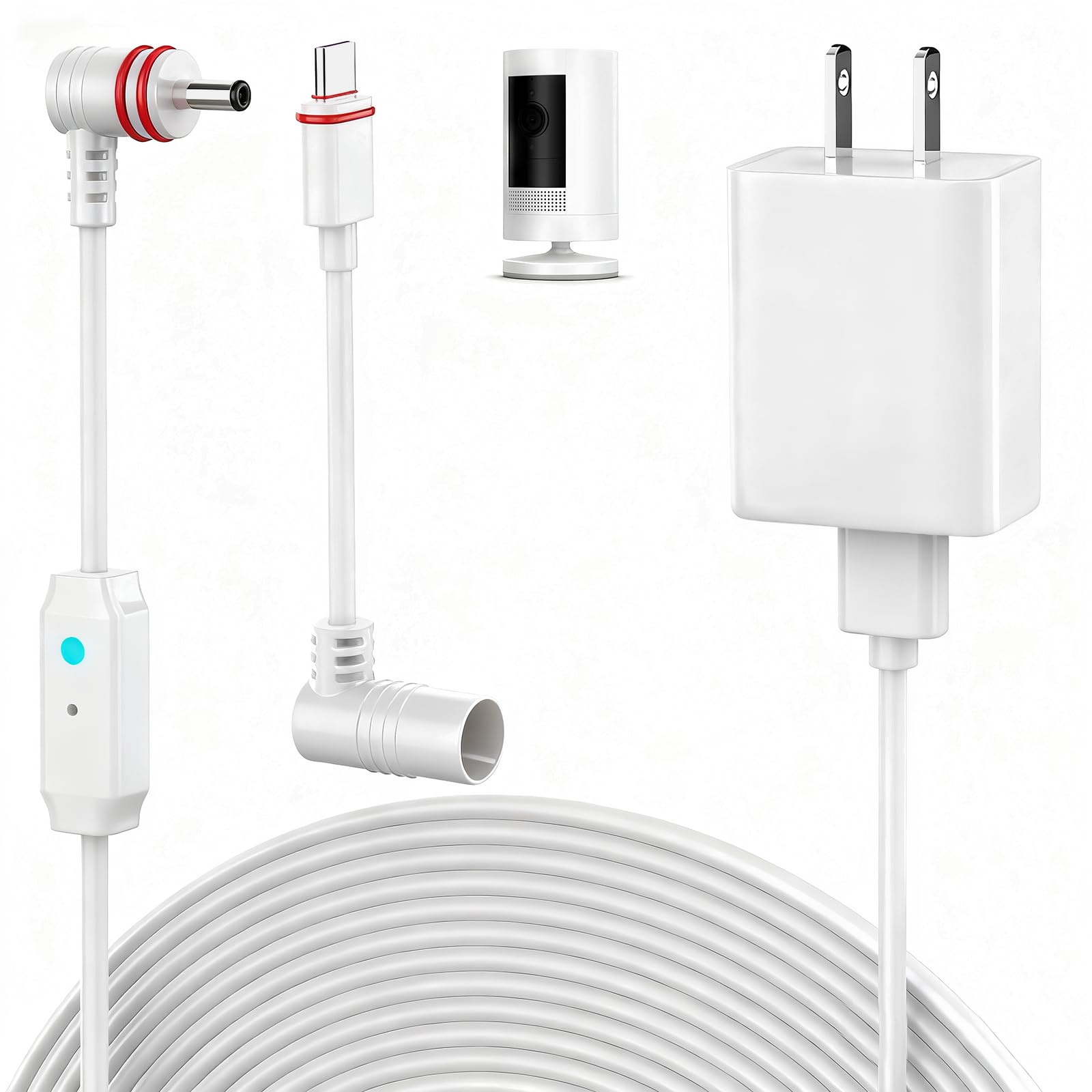 Photo 1 of 25FT Power Cord and Adapter Compatible with Ring Spotlight Cam Pro(Battery), Stick Up Cam Battery, Plug-in/ Stick up Cam Pro/ RingTilt Indoor Cam, 10W Ring Cable with Light DC Port & Type C Port