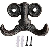 Wlayu Cast Iron Decorative Wall Hooks,Vintage Beard Decorative Coat Hooks Wall Mount with Screws for Scarf, Bag, Towel, Key, Cap