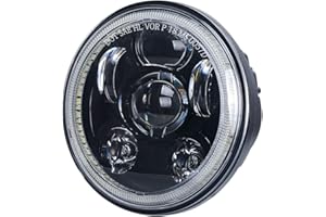 Tugwuetlwu 5.75 in Motorcycle Headlight for Harley Davidson 5 3/4 Sportster Dyna Softail Iron 883 etc Accessories (Black-Halo)