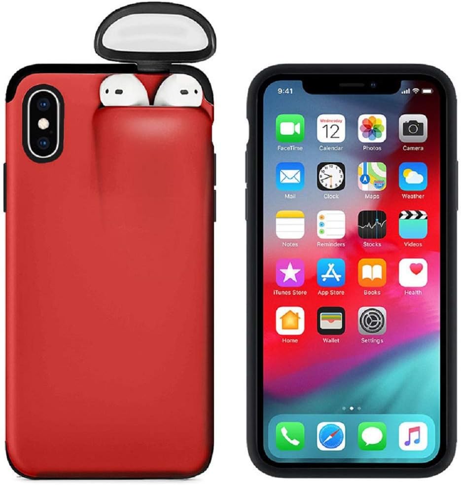 DAYA 2 in 1 for Iphone&Airpods case,Slim Rubber Anti-Scratch Skin Protective Bumper Cover (For iPhoneXS/X 5.8inch, Red)