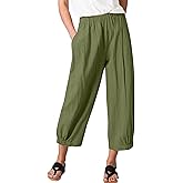 Zontroldy Linen Capri Pants for Women High Waisted Wide Leg Yoga Capris Crop Pants Sweatpants with Pockets