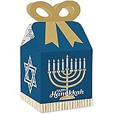 Big Dot of Happiness Happy Hanukkah - Square Favor Gift Boxes - Chanukah Holiday Party Bow Boxes - Set of 12