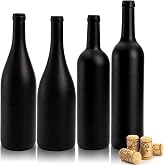 Yesland 4 Pack Empty 750ml Black Matte Coated Glass Wine Bottles with Cork - Bordeaux Style for Home Decor & Bottle Tree, 4 S