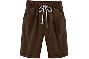 Qeaghou Bermuda Shorts for Women Knee Length Cotton Linen Casual Shorts Drawstring High Waisted Shorts Jogger Athletic Shorts