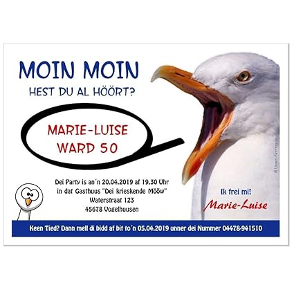 Geburtstagseinladungen Runder Geburtstag Lustig 50 60 70 Für Jedes Jahr Möglich Mit Spruch Plattdeutsch Moin Moin In 2 Größen 20 Karten Din A5