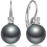 ZDaoBen Pearl Leverback Earrings, 925 Sterling Silver Cubic Zirconia Pearl Dangle Earrings for Women 10MM, Pearl Jewelry Gift for Women/Wife/Mother