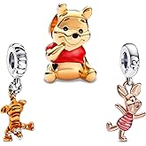 Doyafer 925 Sterling Silver Charms Tiger, bear, little pig Beads For Women Bracelets Necklace 3 Piece/Package (Charm Set- B)