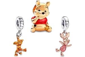 Doyafer 925 Sterling Silver Charms Iron Cool Man Golden Bear Cute Mouse Beads For Women Bracelets Necklace Gifts for Family and Friends 3 Piece/Package