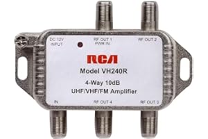 AUDIOVOX RCA VH240R 4-Way Video Signal Amplifier & Splitter; Use with RG6 or RG59 Coaxial Cable; Amplifies VHF, UHF, and FM Signals by 10dB