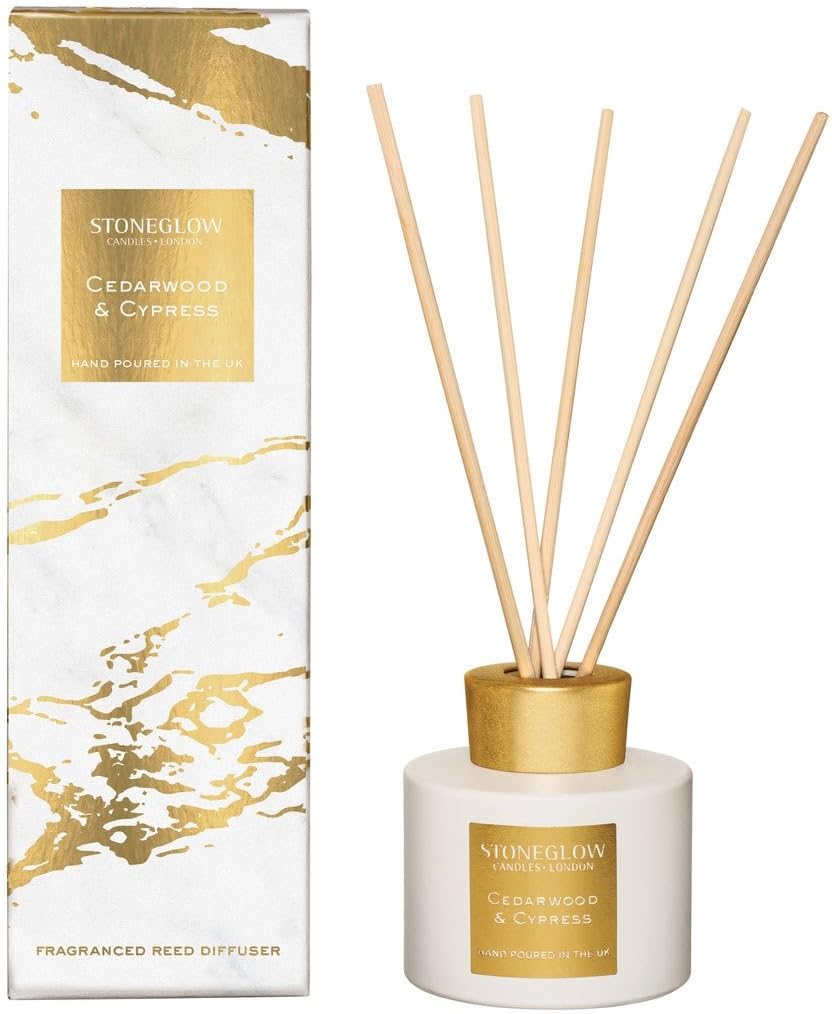 Stoneglow Luna Collection Cedarwood & Cypress Scented Reed Diffuser 120ml, Herbal Fennel, Sage, Eucalyptus & Lavender Scents