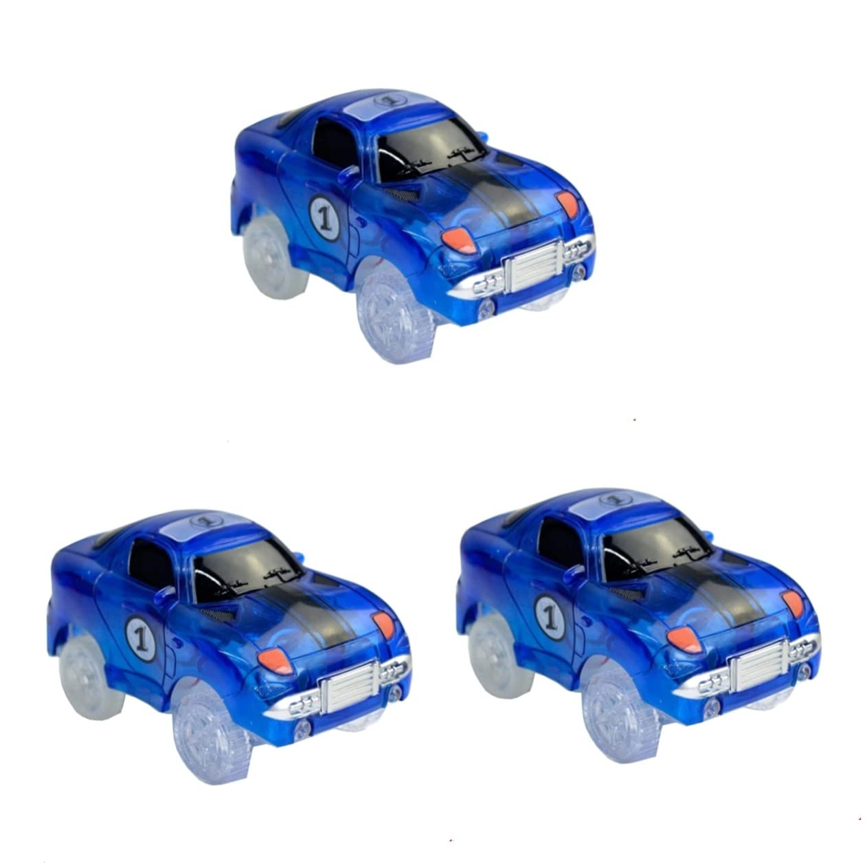 SAFIGLE 3pcs Light up Car Track Toy Set - Compatible Accessories for Race Tracks, Ideal for Kids Aged 3 and up, Light Blue Color
