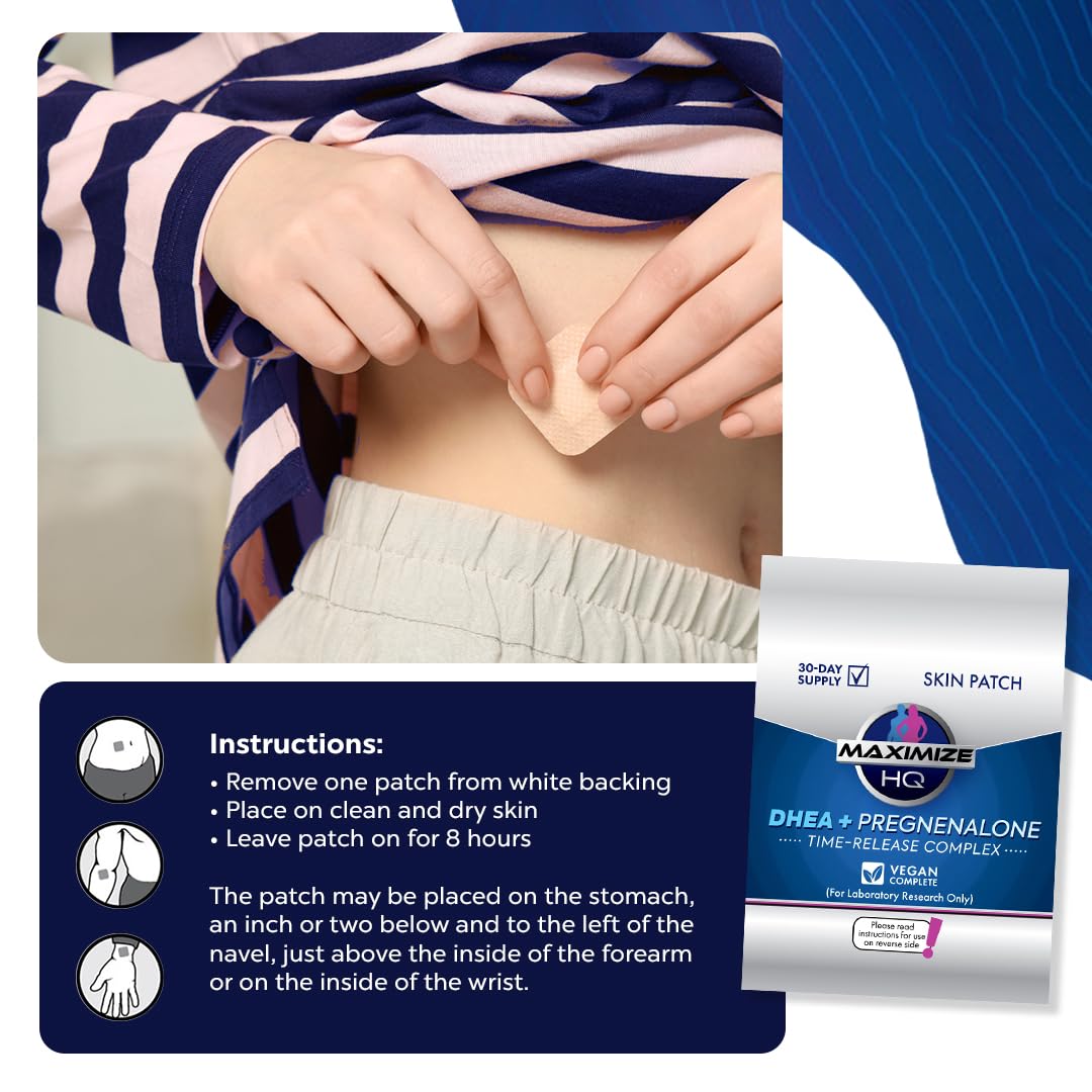 MaximizeHQ Maximize HQ DHEA + Pregnenolone Patches - for Vitality and Overall Well-Being Support - 8 Hour Time-Release - Gluten Free - Vegan