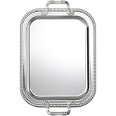 18.5"x14.5" Rectangular Silver Serving Tray with Handles, Beautiful Mirror Polished Finish, Lightweight Classic Metallic Decorative Silverplate Tray for Wedding Anniversary Birthday Holiday Gatherings