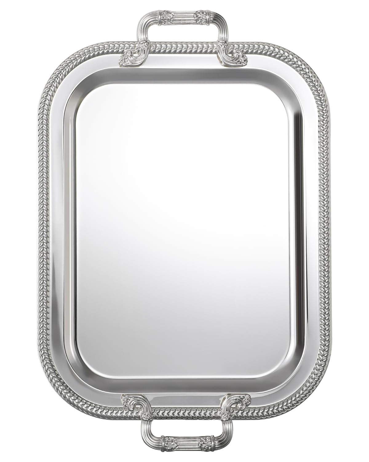 Photo 1 of 18.5"x14.5" Rectangular Silver Serving Tray with Handles, Beautiful Mirror Polished Finish, Lightweight Classic Metallic Decorative Silverplate Tray for Wedding Anniversary Birthday Holiday Gatherings