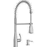 Moen Essie Spot Resist Stainless One-Handle High Arc Pre-Rinse Spring Pulldown Kitchen Faucet with Power Clean and Soap Dispenser, 87814SRS