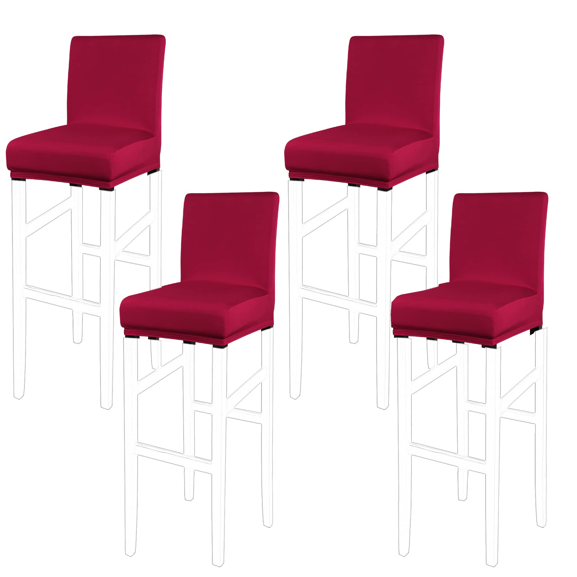 PiccoCasa Set of 4 Bar Stool Covers with Elastic Bottom, Stretch & Removable Dining Chair Covers for Pub Counter - Spandex Height Side Chair Covers Protector Slipcovers Burgundy