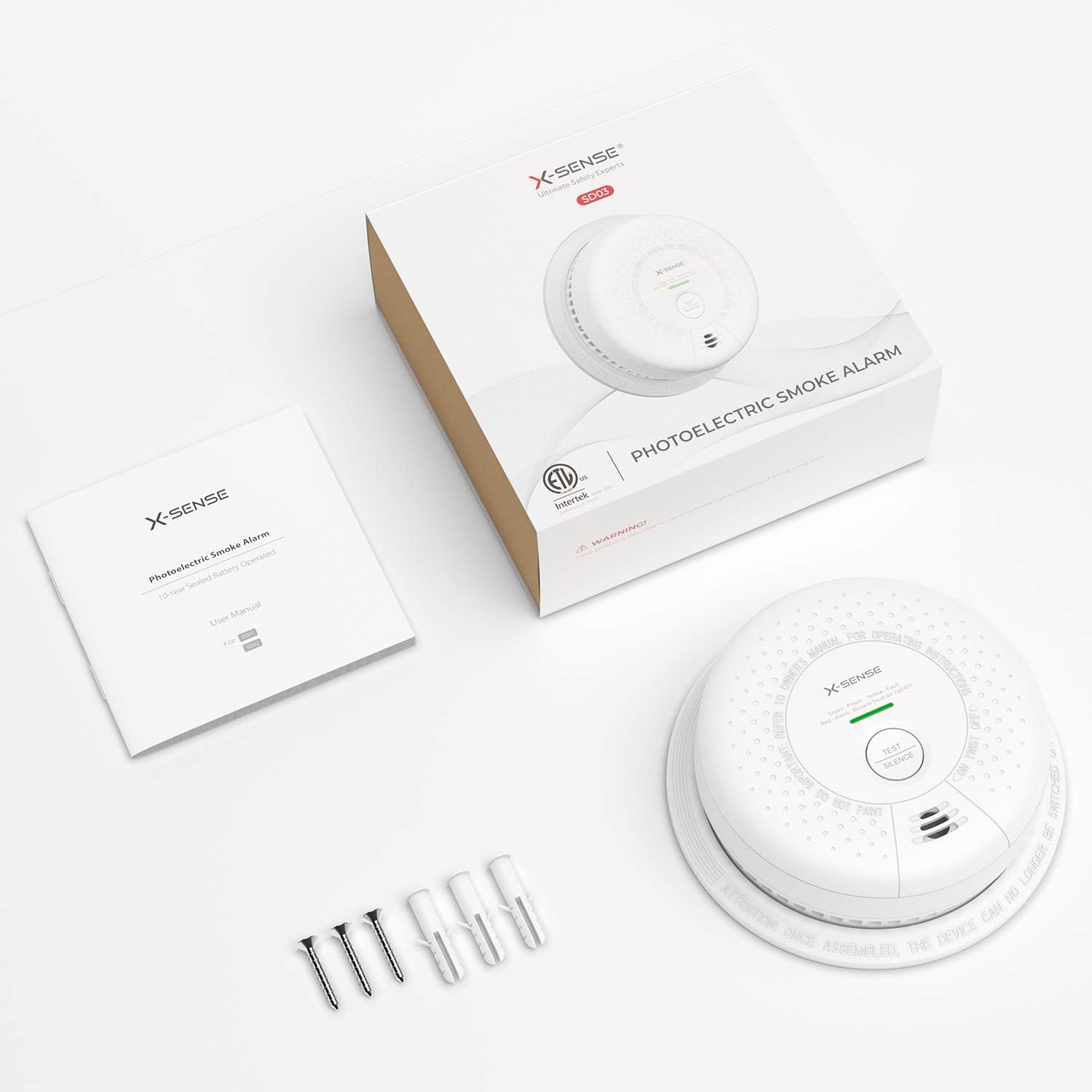 X-Sense Smoke Detector Alarm (Not Hardwired), 10-Year Lithium Battery Fire Alarm with Photoelectric Sensor, Compliant with UL 217 Standard, Auto-Check & Silence Button, SD03 - - 