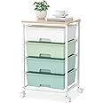 SYKIARIOL Utility Cart with 4 Drawers,Rolling Storage Cart with Drawers,Storage Rolling Drawer Cart with Wooden Tabletop for Bedroom,Kid's Room,Dorm,Classroom,Office,Green