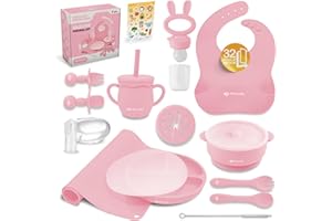 Bluubi Silicone Baby Feeding Set - Infant Tableware for First Foods & Baby, Led Weaning (0+ Months), Easy to Clean, Durable, Perfect for Baby Boy or Girl, Solid Feeding - Pink - Deluxe
