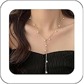 Andelaisi Boho Tassel Pearl Pendant Necklace Vintage Y Lariat Pearl Necklace White Pearl Tassel Choker Necklace Long Tassel Chain Y Drop Necklace Jewelry for Women
