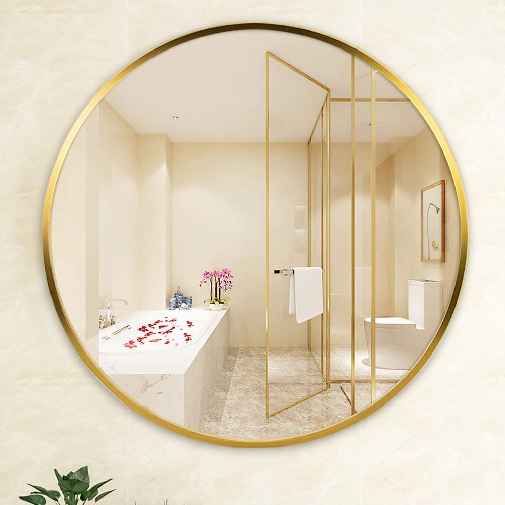 MEMOLIN Round Wall Mirror 24 Inch Large Metal Frame Rustic Accent Mirror Wall-Mounted Vanity Mirror for Bathroom, Entryway, Dining Room, Living Room, Gold: Home & Kitchen