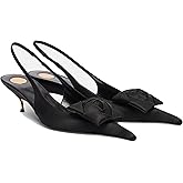 THESHY Women's Slingback Heels Floral Appliqués Pointed Toe Stiletto Metal Kitten Heels Leopard Elegant Party Shoes for Evening, Wedding, Office