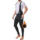 qualidyne Men's Winter Cycling Bib Pants 4D Padded Thermal Water Resistant Bike Tights Cold Weather Warm Pockets