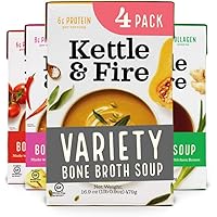 Kettle and Fire Tomato, Miso, Butternut Squash and Thai Curry Bone Broth Soup Variety Pack, Gluten Free, High in Protein…