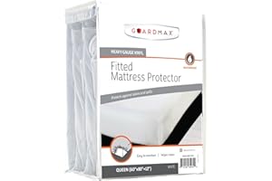 Guardmax Heavy Gauge Vinyl Queen Size Mattress Protector - Waterproof & Dust Proof Mattress Cover with Stretchable Pockets - Soft, Comfortable, & Noiseless Waterproof Fitted Sheet.(60 x 80 x 12)
