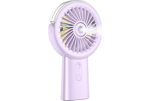 Otlonpe Rechargeable Handheld Portable Misting Fan, 4-15 Hrs Runtime, Small Personal Mist Portable Fan 4000mAh Battery Operated, Water Spray, 90° Rotatable, Power Bank, Hand Held Desk 2 IN 1 (Purple)