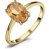 JewelryPalace Class Natural Gemstone Garnet Peridot Amethyst Citrine Blue Topaz Birthstone Solitaire Engagement Rings for Women, Anniversary 14K Gold Plated 925 Sterling Silver Promise Rings for Her