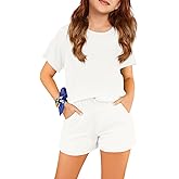 APWEQATA Girl Outfits Short Sleeve Tshirts and Shorts Summer Two Piece Sets Comfy Kids Clothing Size 120/130/140/150/160