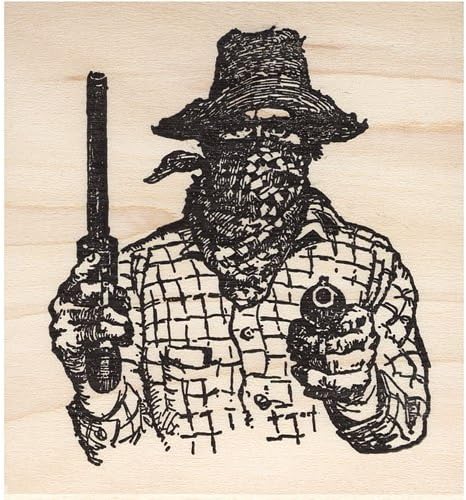 Train or Bank Robber With Guns Rubber Stamp Bandit