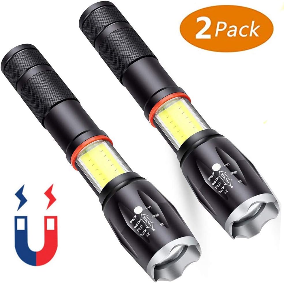 LED Tactical Flashlight [2 PACK], iBester Ultra-Bright LED Lantern Flash Light, COB Lantern + Flashlight in-1 with Zoom & Magnetic Base LED Flashlight