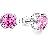 925 Sterling Silver Bezel Birthstone Stud Earrings for Women Hypoallergenic Anniversary Birthday Valentines Jewelry (with Gift Box)