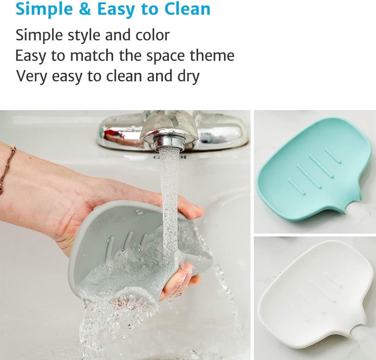 AIMAIAIMAI 3 Pack Silicone Soap Dish with Drain, Bar Soap Holder for Shower/Bathroom, Self Draining Waterfall Soap Tray/Saver for Kitchen, Keep Soap Dry, Easy to Clean: Home & Kitchen