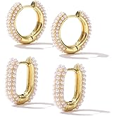 Pearl Chunky 14K Gold Plated Lightweight Hoop Earrings For Women Fashion Jewelry