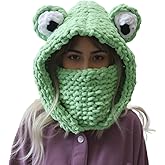 URAWOW Frog Bear Balaclava Face Mask Men Women Winter Crochet Knit Hat Neck Warmer Cute Animal Ears Hooded Cosplay Halloween