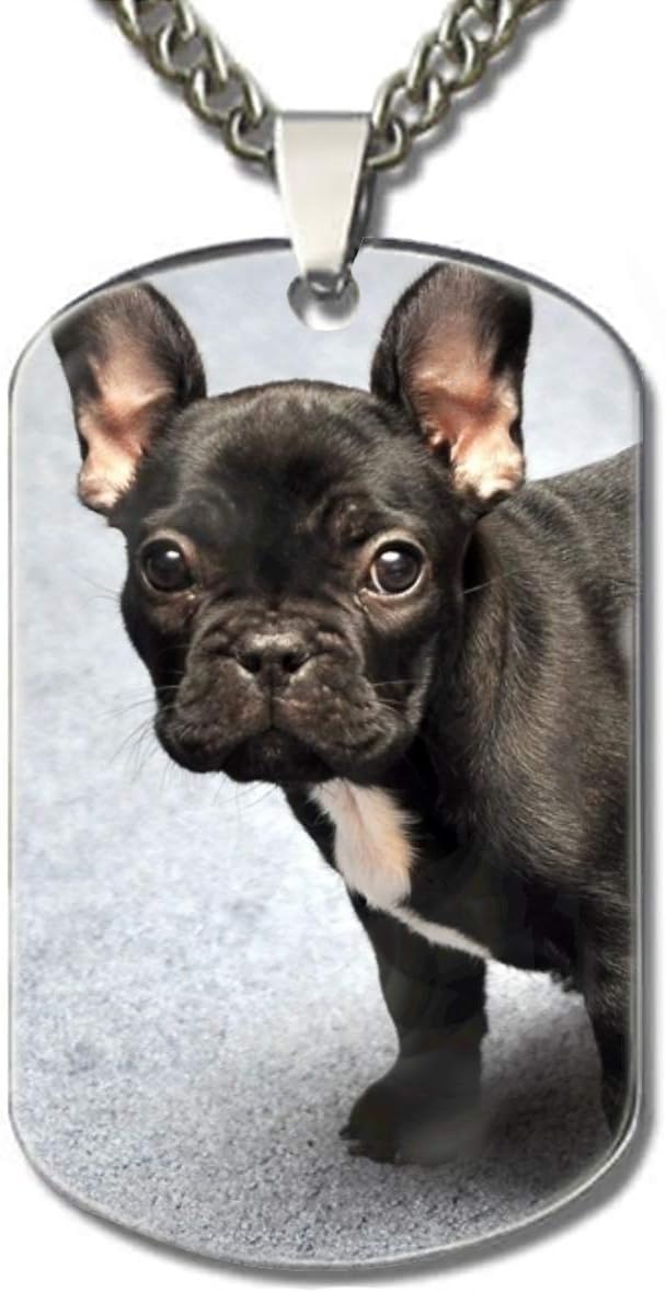 Personalized Military Style Dog Tags Aluminum 22.8 Inch Chain - Black French Bulldog