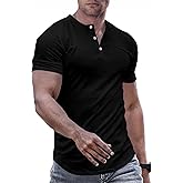JMIERR Men's Muscle Slim Henley Shirts Crewneck Longline T-Shirt Gym Workout Athletic Shirt Tees with Button