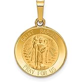JewelryWeb 14k Yellow Gold Hollow Satin Back Polished and Satin St. Raphael Medal Pendant Necklace 18x16mm Wide Pendant for Women