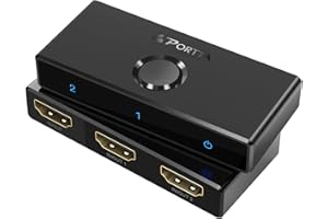HDMI Switch 4K 60Hz, PORTTA Bi-Directional HDMI 2.0 Switcher 2 in 1 Out Splitter 1 in 2 Out hub HDR HDCP2.3 for Blu-ray Xbox PS4/5 HDTV Monitor (Support 1 Display at a Time)