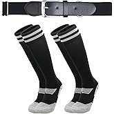 Lalune Duciel 2 Pairs Kids Baseball Socks and Belt Combo, Youth Boys Girls Athletic Socks Cushion Knee Socks Softball Socks
