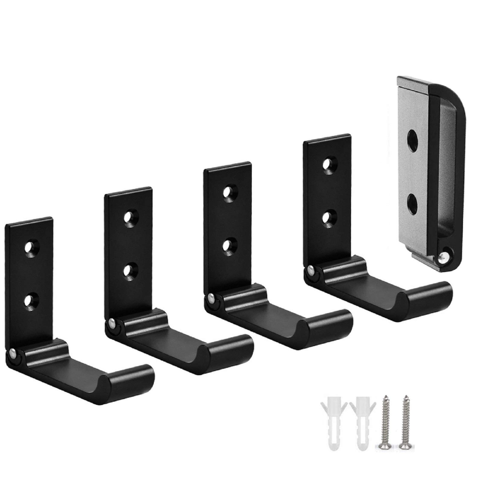 Gabriera 5-Pack Folding Aluminum Alloy Wall Mounted Coat Clothes Hook Single Foldable Wall Hanger for Bathroom Kitchen Bedroom (Black)