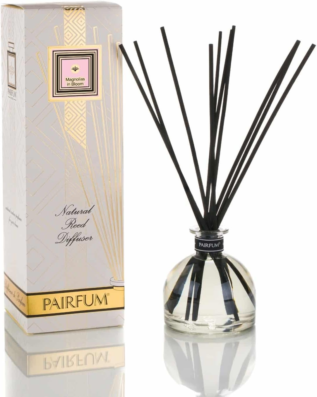 PAIRFUM Large & Natural Reed Diffuser - Long-Lasting & Healthy - Fragrances 6-9 Months (250 ml) Perfume: Magnolias in Bloom Black Reeds